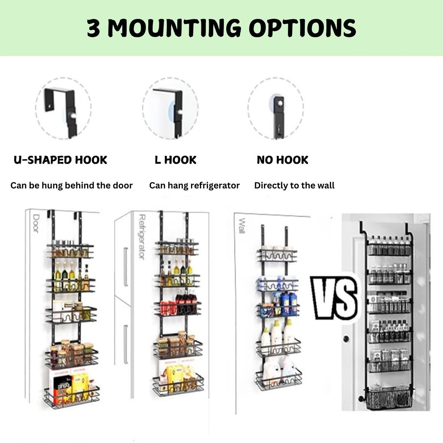 4 Tier Adjustable Baskets Over Door Pantry Organiser