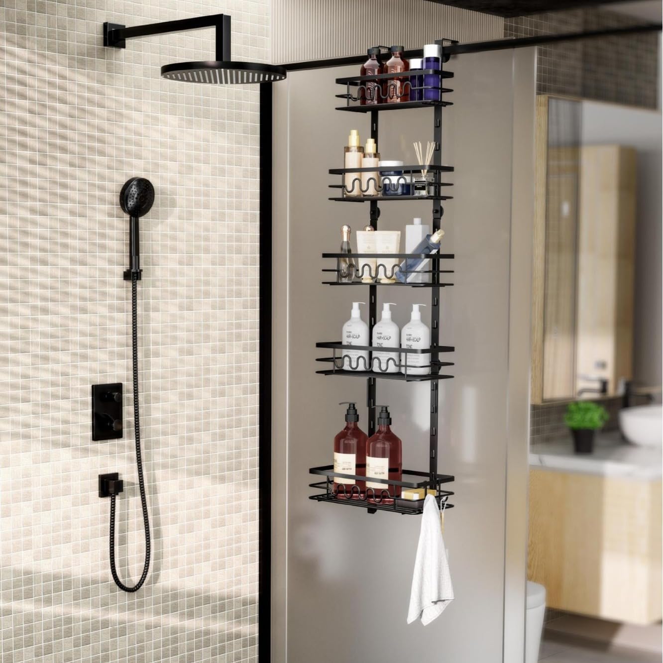 4 Tier Adjustable Baskets Over Door Pantry Organiser