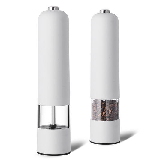 White Elegant Red Electric Salt and Pepper Grinder - Modern and Compact for Effortless Seasoning